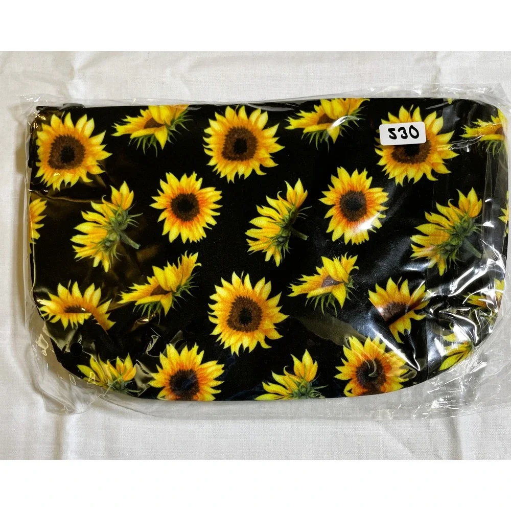 Unbranded Sunflower Pouch Womens OS Black Yellow New Floral Zipper Cosmetic‎ Bag